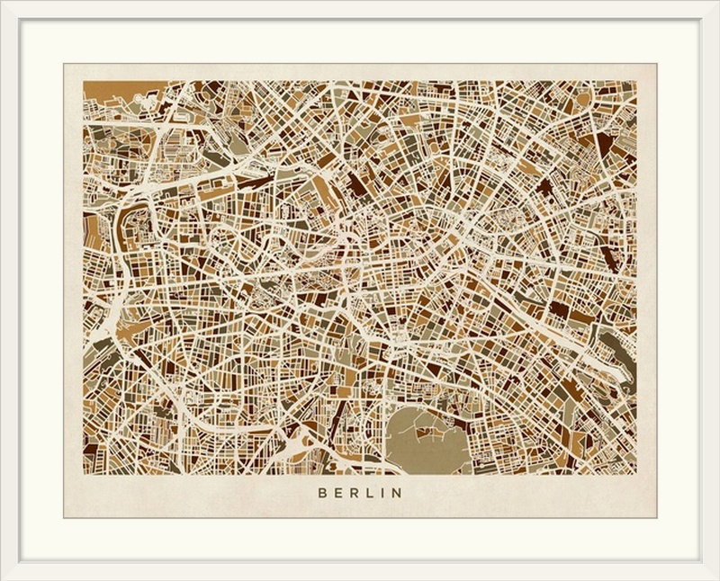«Berlin Allemagne Street Map» par Bellen, impression, H 20 po x l 24 po x P 1 po, Cadre noir