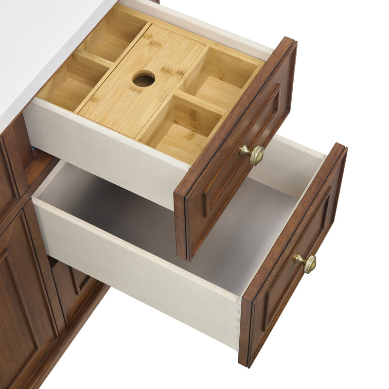 Lorelai 48'' W Single Vanity, White Zeus Quartz, Mid-Century Walnut, 8" Widespread