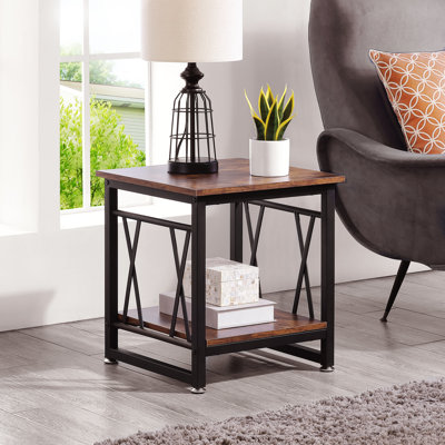 Industrial 2-Tier Side Table With Storage Shelf
