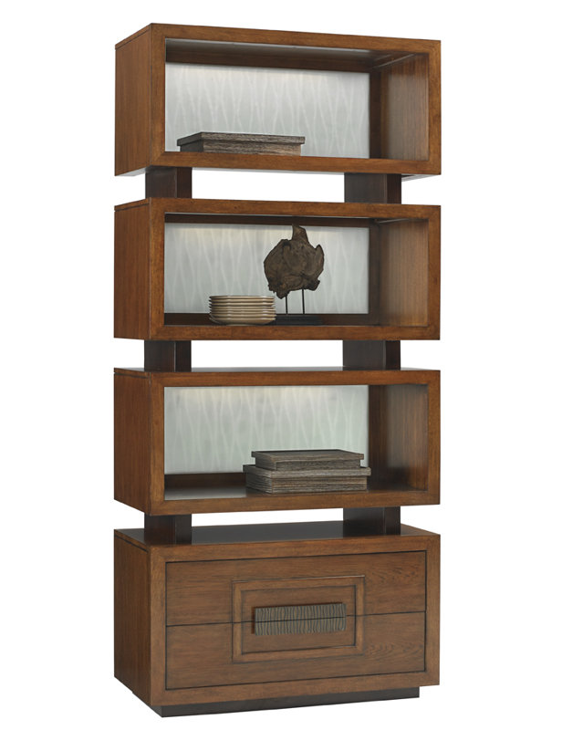 Tonga Tiered Bookcase with Sea Glass Back Panels and LED Lighting