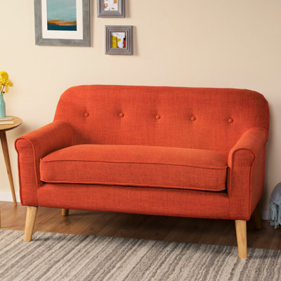 Alluring Two In Orange Fabric, Boasting Subtle Rolled And Button Tufting, Birch Legs With Brown Color, Easy Assembly For Foyer Charming Fabric Upholstery Brown, 49.71"w X 30.12"d 30.37"h,