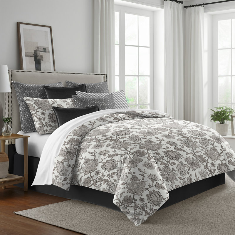 Bronte Ivory Cotton Duvet Cover Set, California King Duvet Cover + 7 Additional Pieces