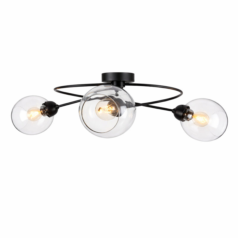 Glass Semi Flush Mount, Clear, 3 Lights, Transparent