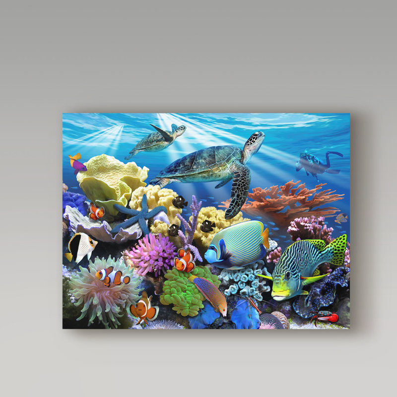 « récif tortues », reproduction d’impression sur toile tendue, H 35 po x l 47 po x P 2 po