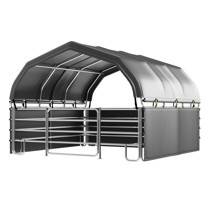 Abri 12 po x 12 pi Corral, auvent de style rond robuste avec structure en acier, étables et poulaillers, Gris
