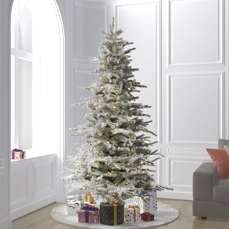 Sierra Flocked Fir Artificial Christmas Tree, 8.5' H, Warm White LED