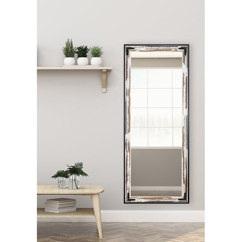 Kasota Solid Wood Flat Mirror, 63.5" H x 25.5" W, Brown/Cream Distressed