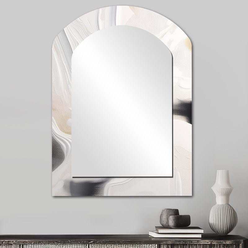Blanc et or ondulations de pierre - miroir mural en marbre, miroir décoratif asymétrique blanc, impression d'art en métal