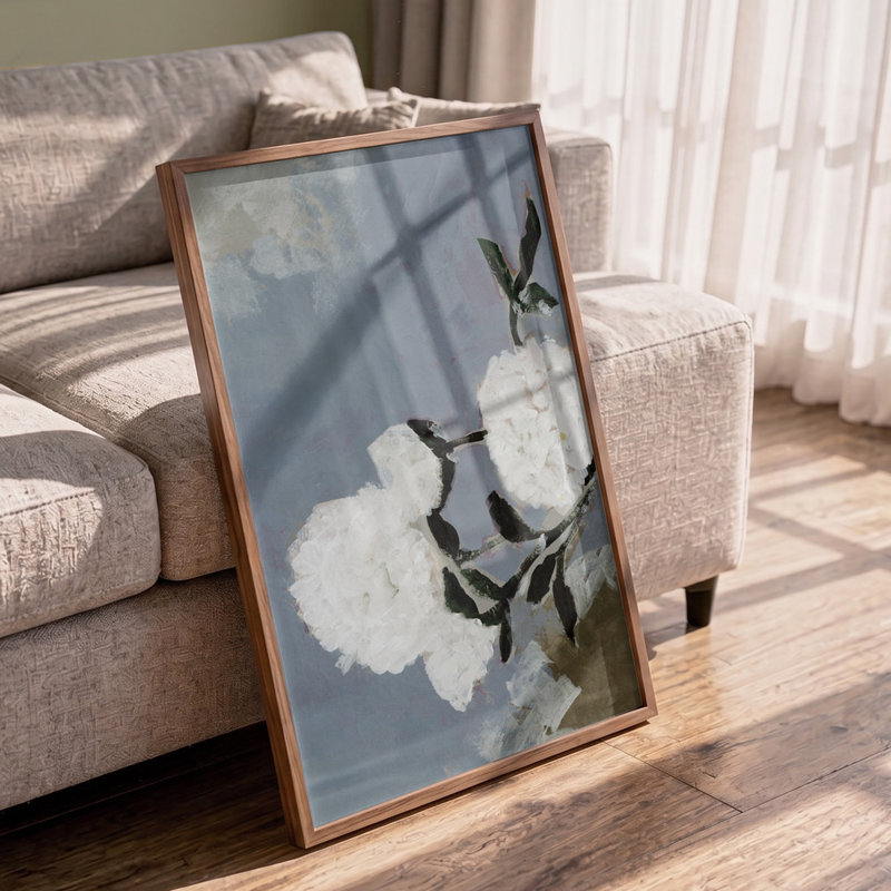 Soft Blue Flowers by Cartissi — Botanical Wall Art, 24 × 36, Framed Print, White