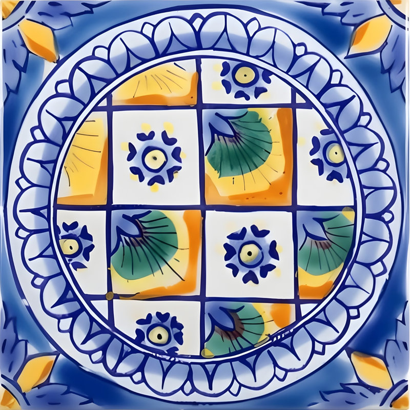 Mediterranean 4'' x 4'' Hand Painted Ceramic Decorative Accent Tile