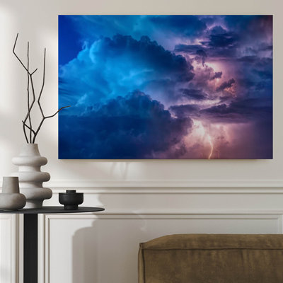 1Pc Framed Canvas Poster Print Stormy sky with lightning illuminating dark clouds, Dramatic and vivid art style.Wall Art Decor, Perfect for Room Decor Living Room Bedroom Office Kitchen Bathroom Home Decor, Ideal Home Wall Decoration Gift