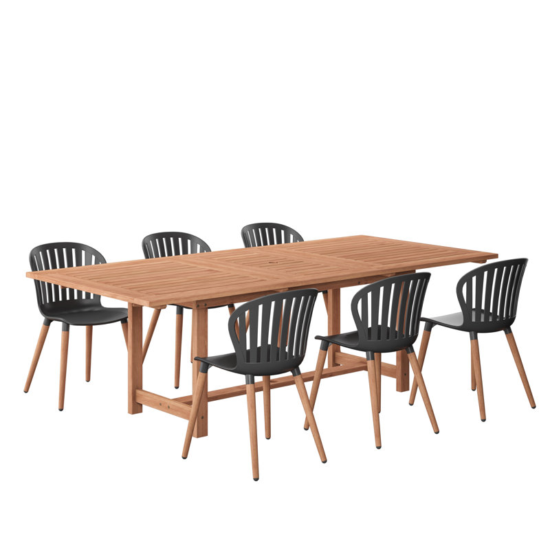 6 - Person Wood Patio Dining Set with Rectangular Table, Black