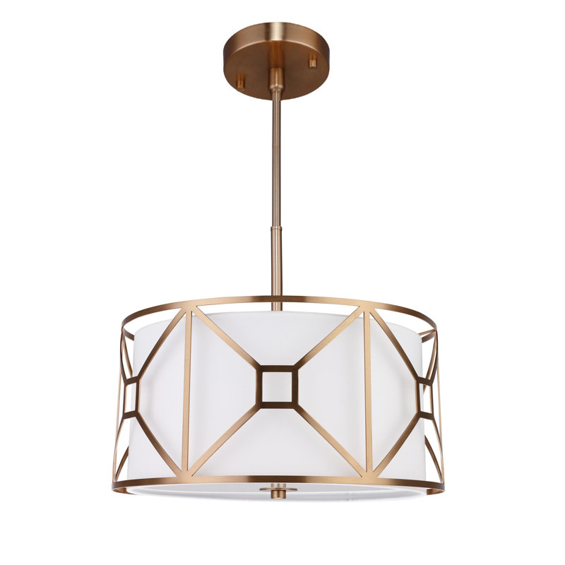 Luminaire suspendu cylindrique unique à 3 lumières Hultgren, Laiton, H 48 po x l 17 po x P 17 po