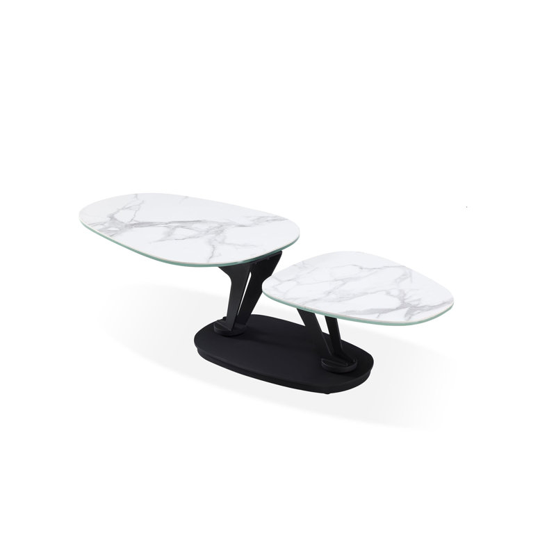 Table basse ovale blanche et noire en métal et en métal 36 po Gracie Mills, 16.5" H x 35.5" W x 23" D, White