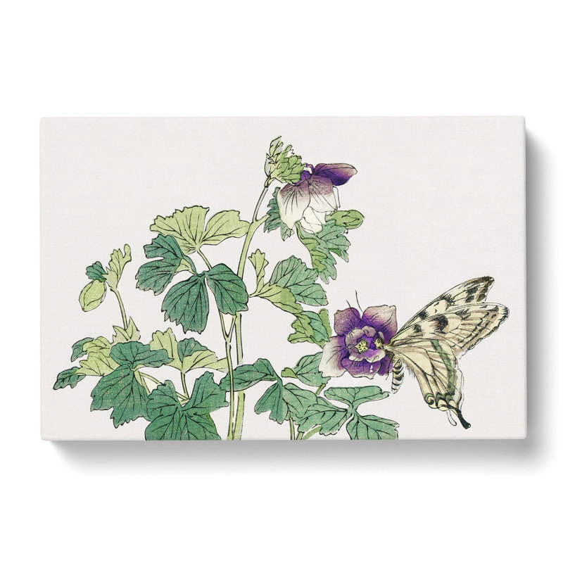 Butterfly on a Purple Flower by Morimoto Toko - Wrapped Canvas, 40cm H x 60cm W x 3cm D