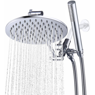All-Metal Dual Shower System - 8" Rainfall Shower Head & Handheld Spray With 3-Way Diverter, Adjustable Extension Arm & 71" Hose