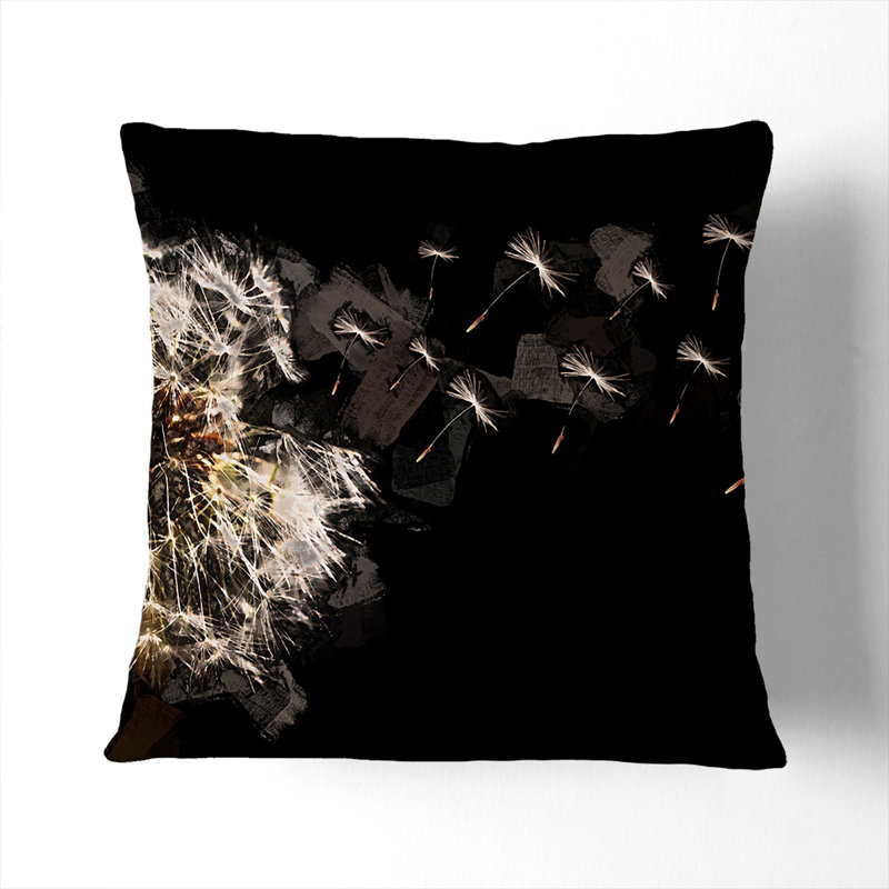 Dandelion Seeds In Flight In Abstract Square Throw Cushion, 40cm H x 40cm W x 15cm D, Black