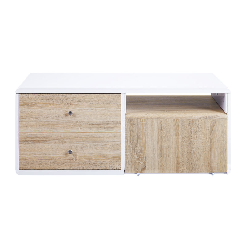 Élégante table basse 4 en blanc ultrabrillant avec plus de rangement rectangulaire fonctionnel et attrayant