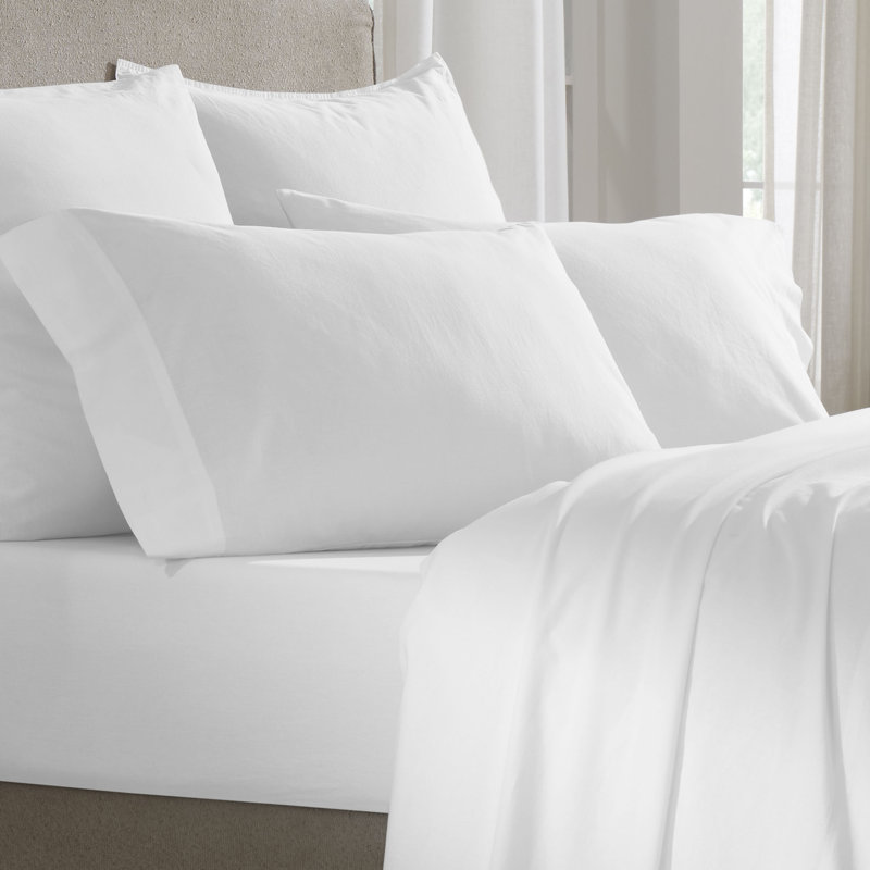 Carmen 100% Cotton Vintage Wash Boho Solid Lightweight Percale Pillowcases, Standard Pillowcases, White