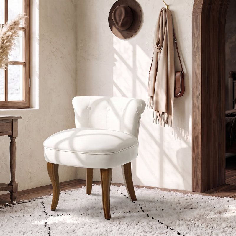 Tabouret d'appoint rembourré avec pieds en bois massif, Beige