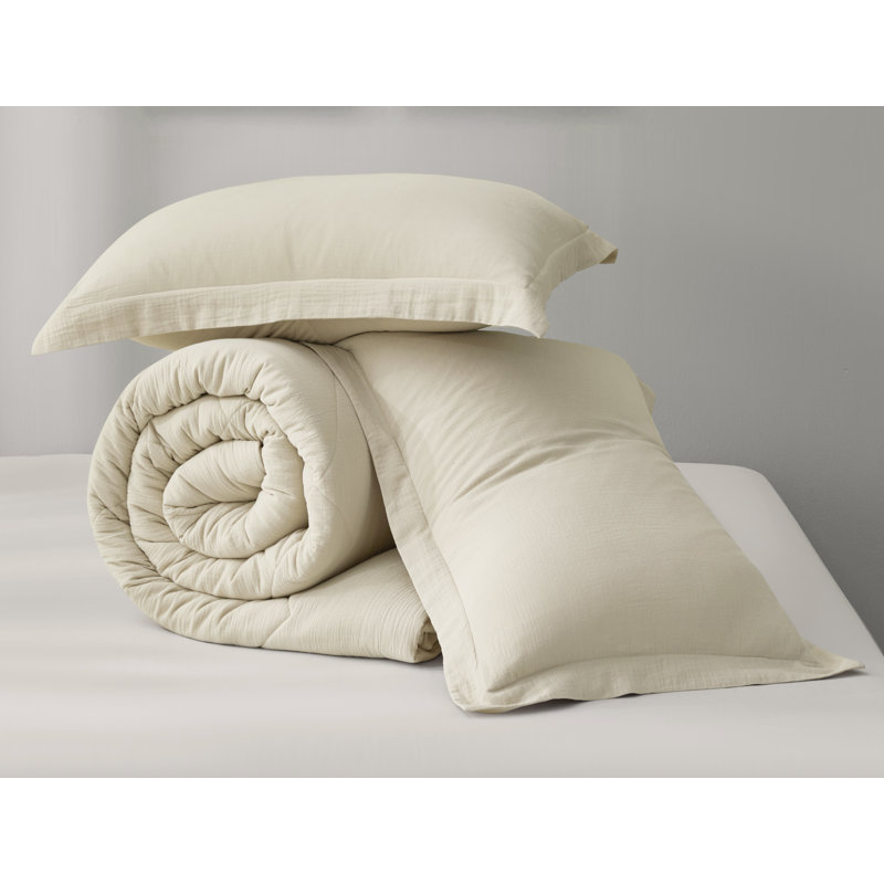 Skye Cotton Gauze Thin Comforter Set, King Comforter + 2 King Shams, Natural
