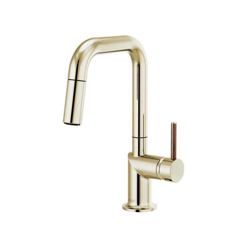 Odin® Pull-Down Prep Faucet with Square Spout, Polished Nickel, Wood Lever