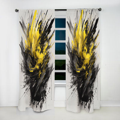 Graciela - Évoluant en encre liquide jaune-gris I - Rideau en velours moderne - obscurcissant - 1 panneau