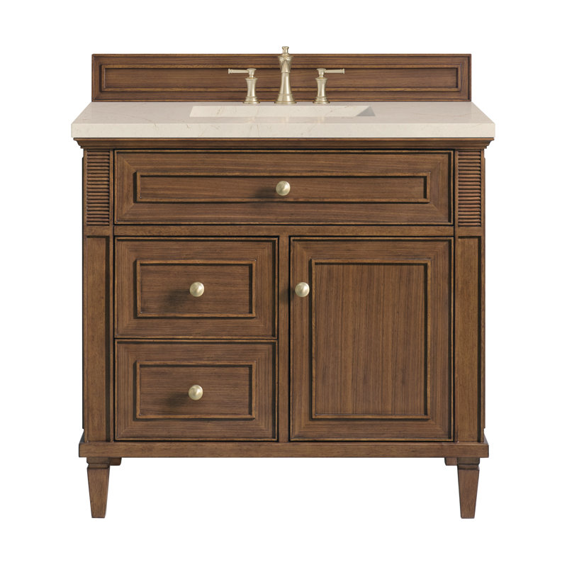 Lorelai 36'' W Single Vanity, Mid-Century Walnut, Carrara White, 8" Widespread
