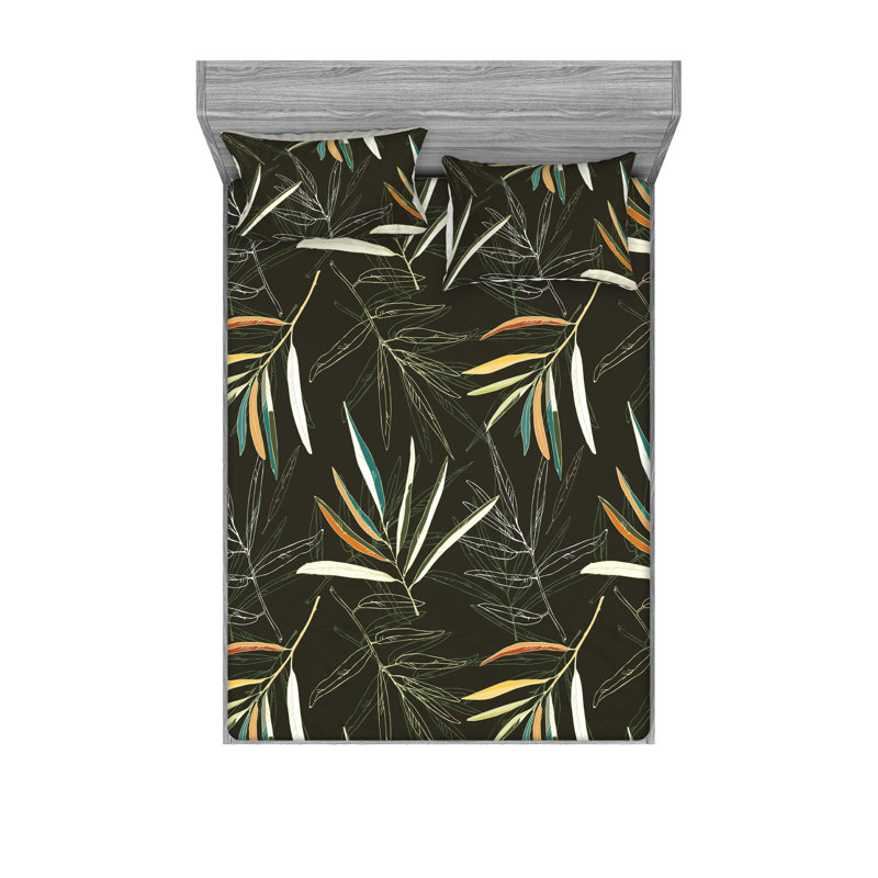 Drap-housse et taies décoratives 3 pièces Ambesonne, Vert olive foncé, jaune / floral