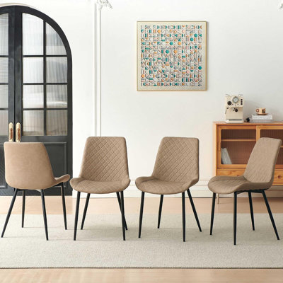Ensemble de 4 chaises de salle à manger en similicuir, chaises modernes sans accoudoirs, chaises de cuisine confortables avec dossier, pieds en métal noir, pour salon ou salle à manger, beige