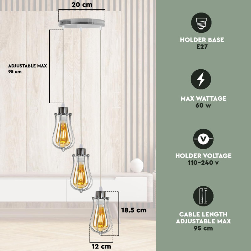 3 - Light Pendant, Chrome