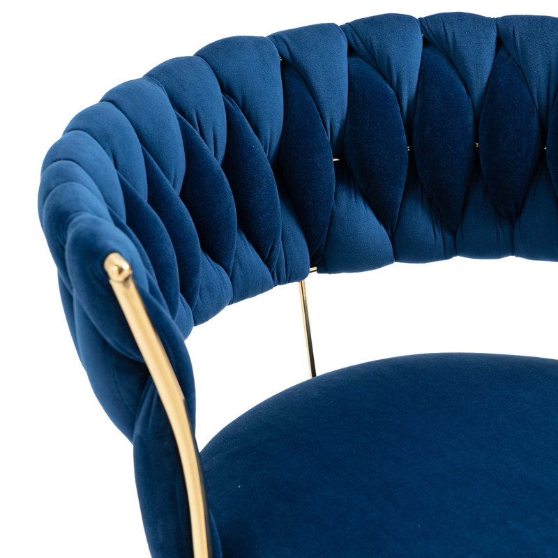 Navy Velvet Upholstered Side Chair with Gold Metal Legs