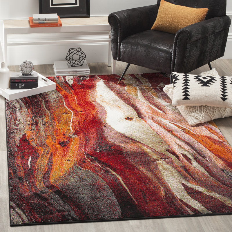 Tapis rouge / gris à motif abstrait Chaena, Rectangle 4 pi x 6 pi