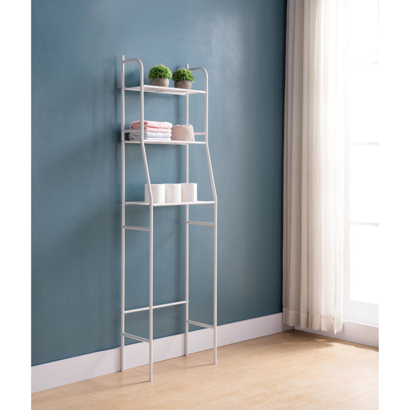 White Over Toilet Three Tier Shelf Model, Metal Formed, Slat Shelves To Decrease , Fits Toilets Up 21.5" Wide, 10Lb Max Weight Per Shelf, Bathroom Space Improver White, Lower , Optimizer