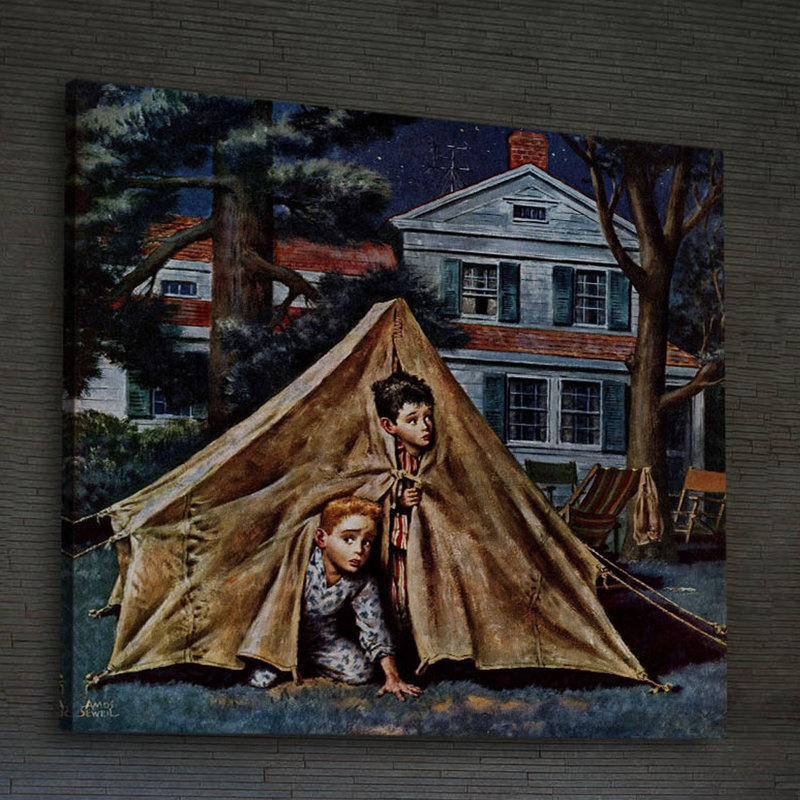 « cour campers » par amos sewell, reproduction d’art sur toile tendue, H 18 po x l 18 po