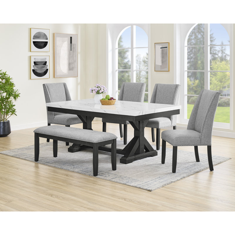 Modern 72 x 42 Faux Marble Dining Set