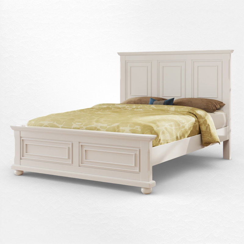 Paneled Wood Platform Bed – Slat Support, Queen/King Size, White, King