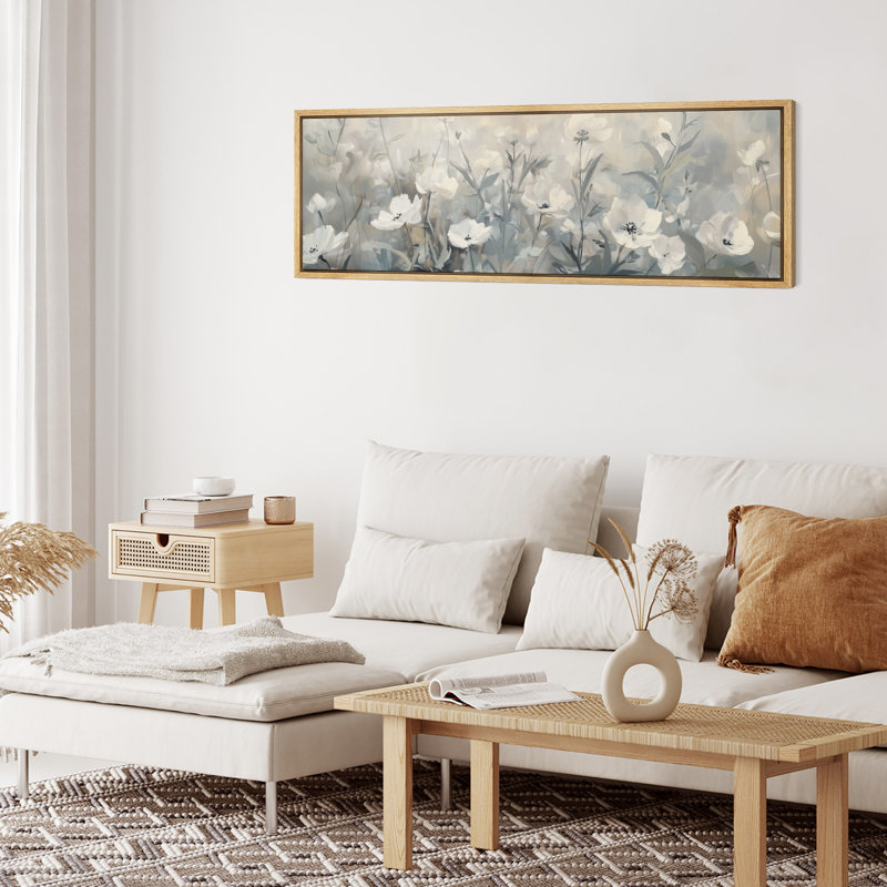 «Greenish Gray Flowers Relaxing Calm», impression sur toile encadrée surdimensionnée, H 20 po x l 60 po, Naturel