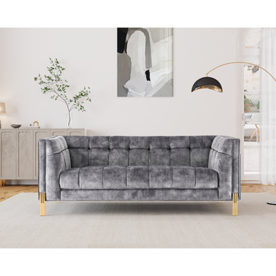 Petit canapé de luxe de style Mid-Century carré en velours capitonné pour meubles de chambre à coucher, causeuse l 74 po, gris foncé