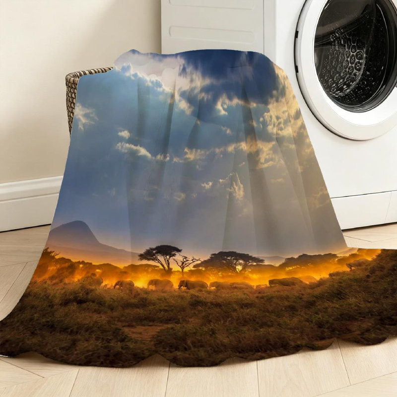Jeté en flanelle ivoire ultra doux, imprimé d'Afrique du soir, Throw 50" x 60"