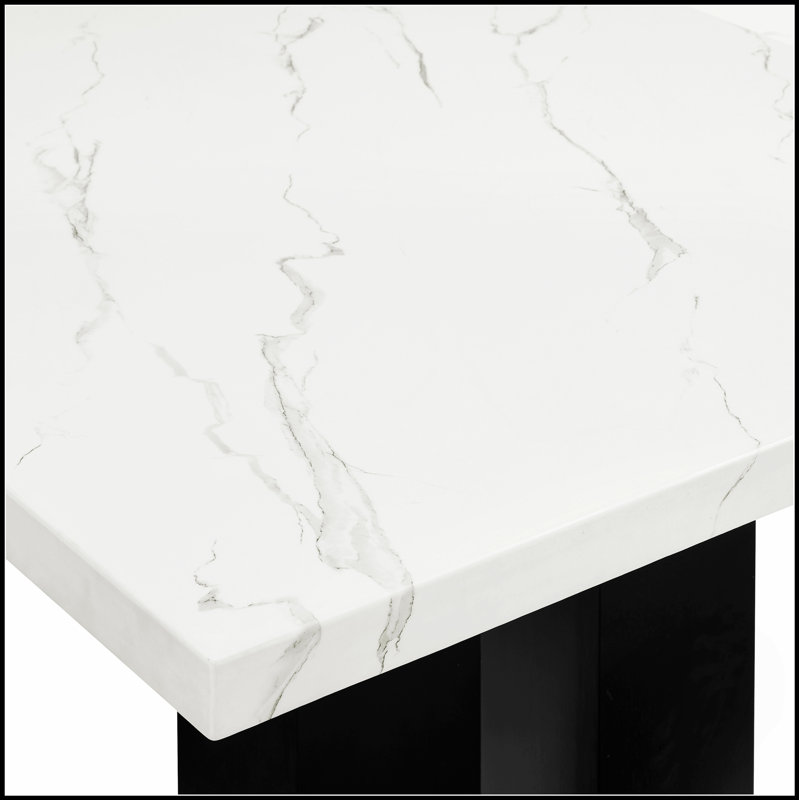 Ensemble de salle à manger 5 pièces avec plateau rectangulaire en marbre blanc, base au fini foncé et chaises rembourrées pour une élégance moderne