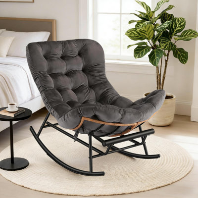 Chaise berçante avec repose-pieds, coussin épais amovible et structure en métal pour le salon de patio