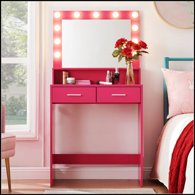 Bureau de coiffeuse Hollywood avec miroir et lumières, coiffeuse avec grand tiroir et rangement à 2 niveaux, 3 modes d'éclairage pour une luminosité réglable, parfait pour la chambre à coucher