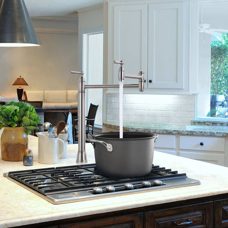 Deck Mount Pot Filler Faucet with 2 Handle, Brushed Nickel