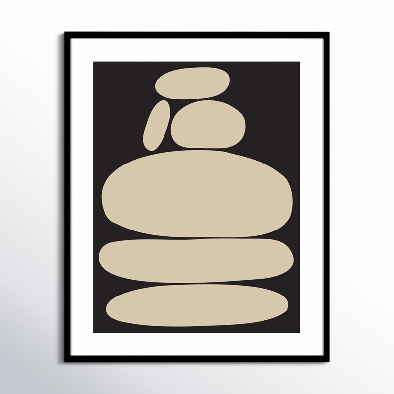 Zen River Rocks Black And Tan by The Creative Bunch Studio, 41" H x 33" W, Black Framed