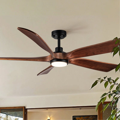 Ventilateur de plafond 60 po en bois de noyer noir américain avec lumière et télécommande, silencieux, à intensité variable, 3CCT, 6 vitesses, ventilateurs de plafond CC silencieux pour une utilisation intérieure ou extérieure couverte, homologué ETL