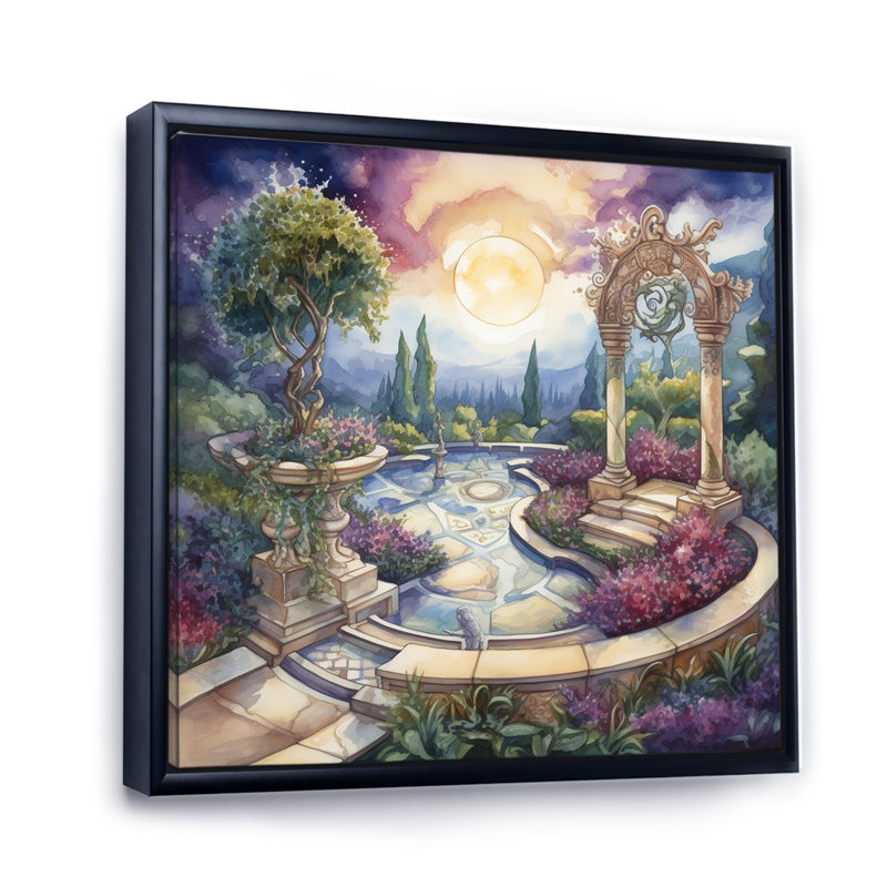 Garden Oasis III - Garden, art mural, H 16 po x l 16 po, Cadre flottant noir