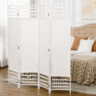 4 Privacy Screen, Folding Room Divider, White Wave Fiber Partition Wall For Home, Office, Elegant Choice 5.6' Barrier, 4 Panel Home Fashionable