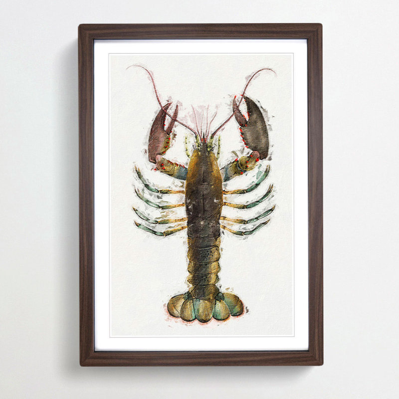 Lobster by J.E. De Kay - Picture Frame Painting Print, Walnut Framed, 48cm H x 36cm W x 2cm D