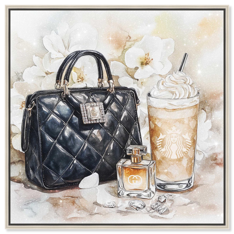 Trinkets and White Floral Canvas, reproduction d'art sur toile , H 31 po x l 31 po, Encadrement argenté